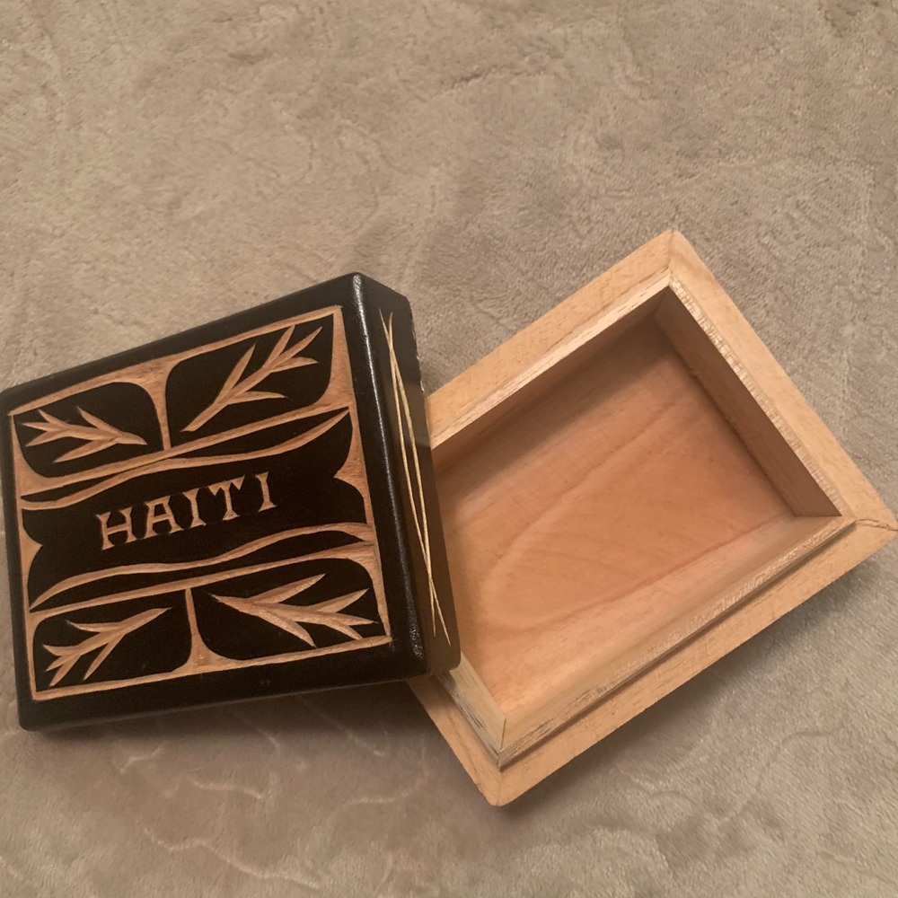 Small hand carved wooden box from Haiti